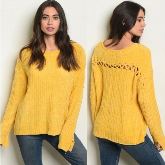 CHENILLE SWEATER -YELLOW - Picture 1 of 1